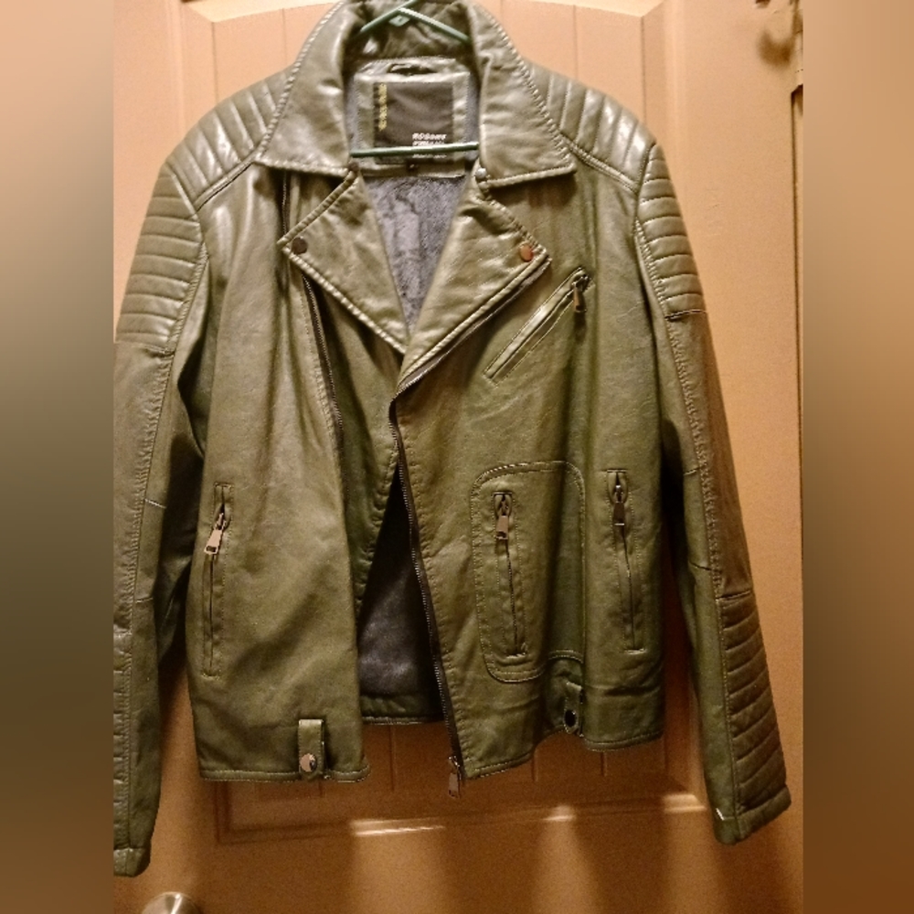 Green Moto Leather Coat